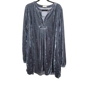 Easel Velvet Tunic Dress Long Sleeve Loose Fit Soft Material Size XL Charcoal G